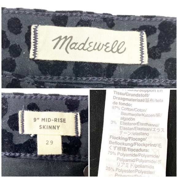 Madewell 9" Mid-Rise Skinny Jeans: Flocked Leopard Edition Black Size 29 - Picture 7 of 9